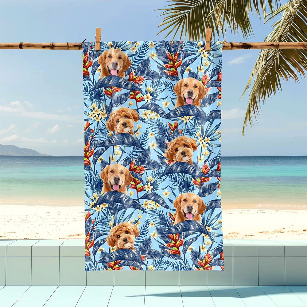Custom Hawaii In The Air Face Dog Photo Beach Towel HO82 894008
