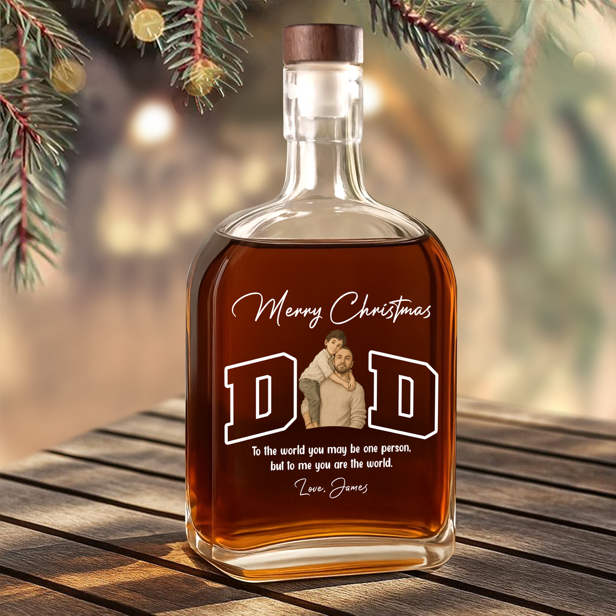 Custom Portrait Photo Merry Christmas Dad Kid Play Together Whiskey Bottle LM32 893867