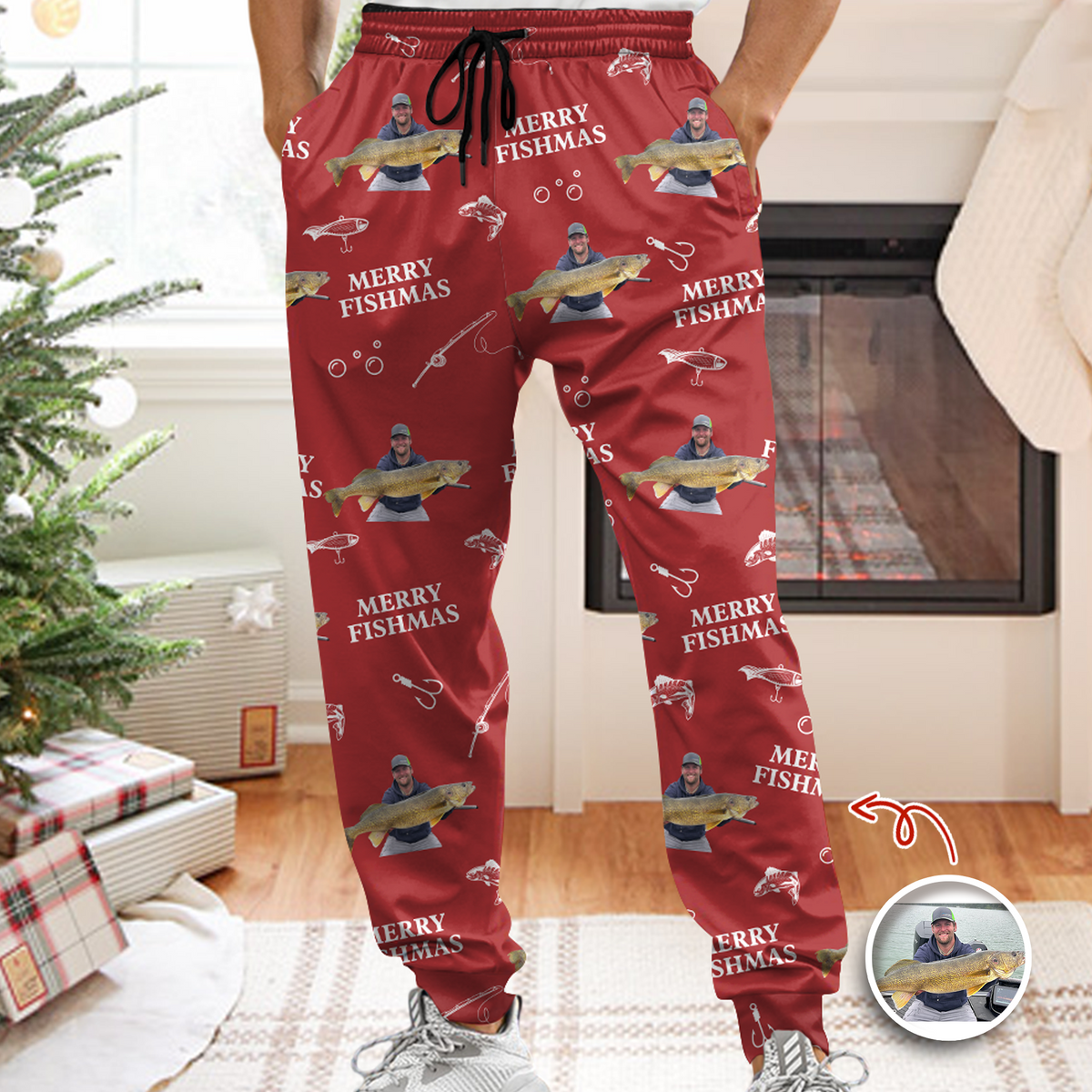 Custom Photo Merry Fishmas Sweatpants Christmas Gift For Fishing Lovers, Fisherman HA75 898126