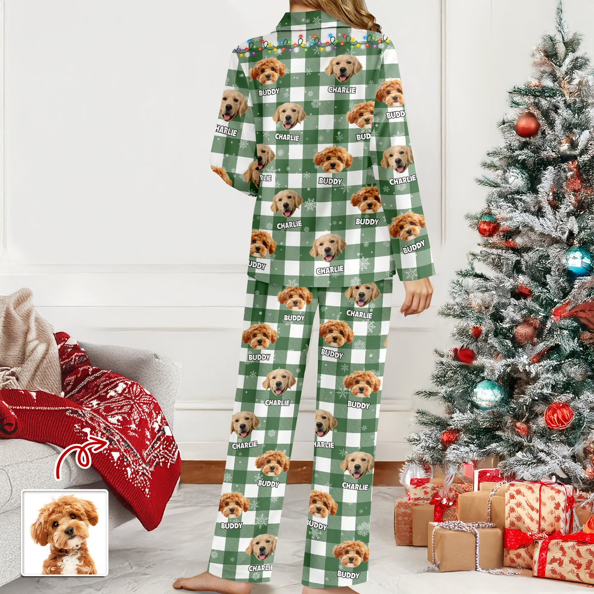 Custom Dog Photo Name Christmas Light Snow Pajamas CH07 899594