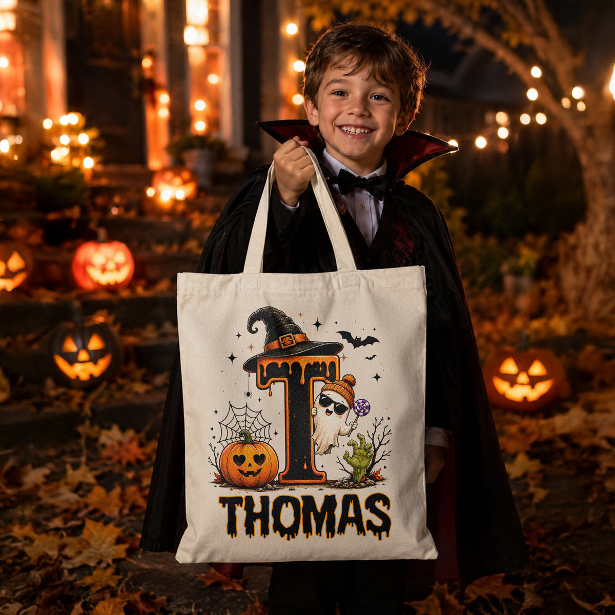 Personalized Name Cute Halloween Ghost Trick or Treat Candy Tote Bag HO82 903114