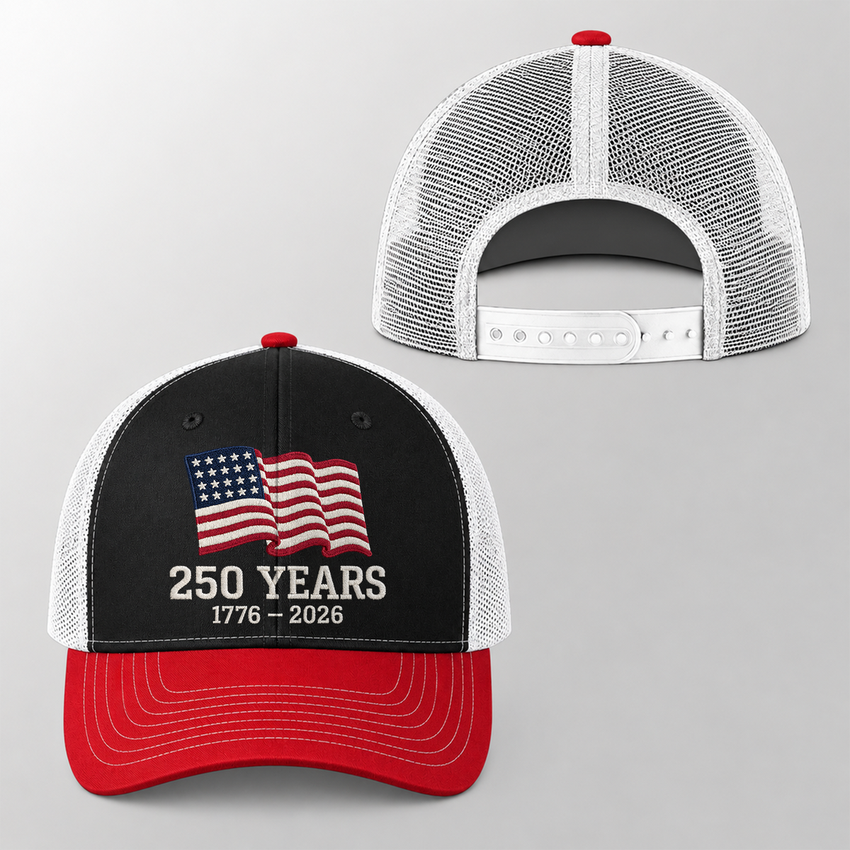 America Flag 250 Years Anniversary  1776-2026 Embroidered Trucker Hat CH07 911912