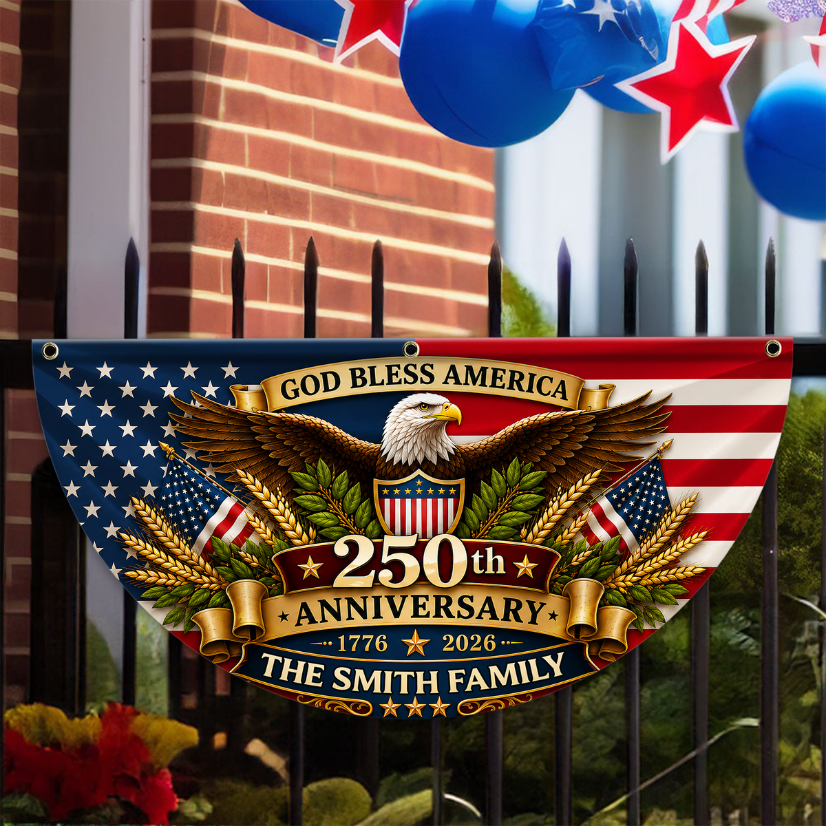 God Bless America Custom Family Name USA 250th Anniversary Fan Flag CH07 911850