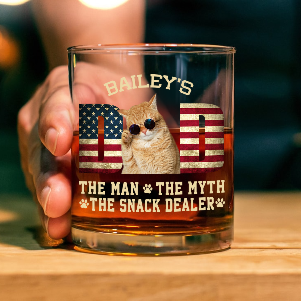 Custom Photo Cat Dad The Man The Myth American Flag Dad Rock Glass HA75 892400