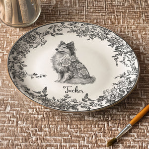 Custom Dog Breeds Chinoiserie Toile De Jouy Style Personalized Ceramic Plate HA75 892532