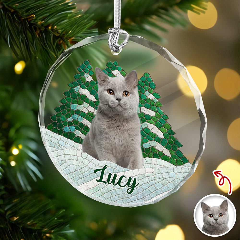 Custom Photo Cat Mosaic Style Glass Ornament Christmas Gift LM32 895049