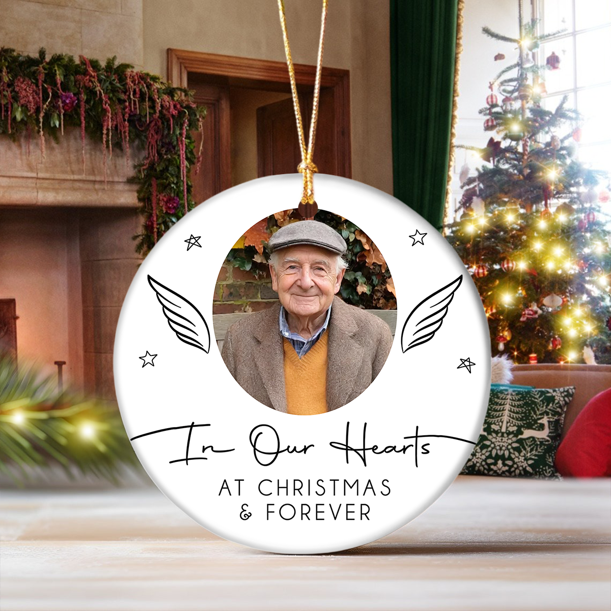 Custom Memorial Photo With Angel Wings Ceramic Christmas Ornament HO82 903430