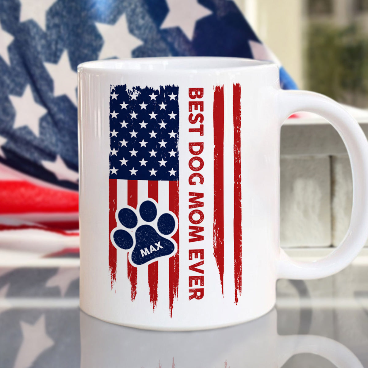 Custom Name Best Dog Dad, Dog Mom Ever American Flag Back White Mug TH10 169927