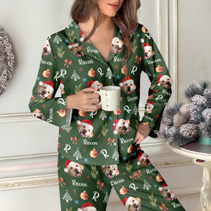 Custom Photo Santa Claus Pine Tree Snowflakes Long Pajamas LM32 895635