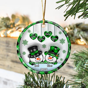 Dad Mom Snowman Christmas 3D Inflated Effect Ceramic Ornament Personalized Gift For Family HO82 894722