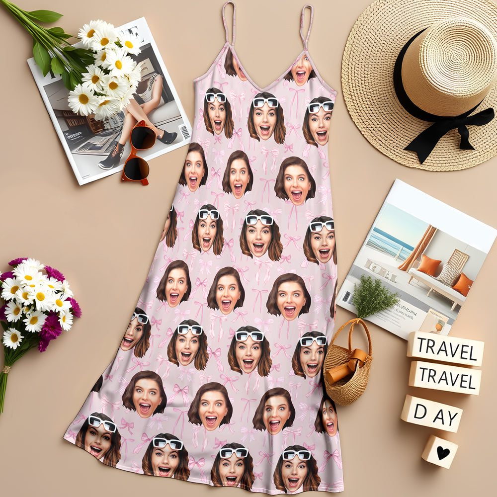 Custom Bestie Photo Coquette Pink Bows Hawaii Maxi Dress LM32 893397