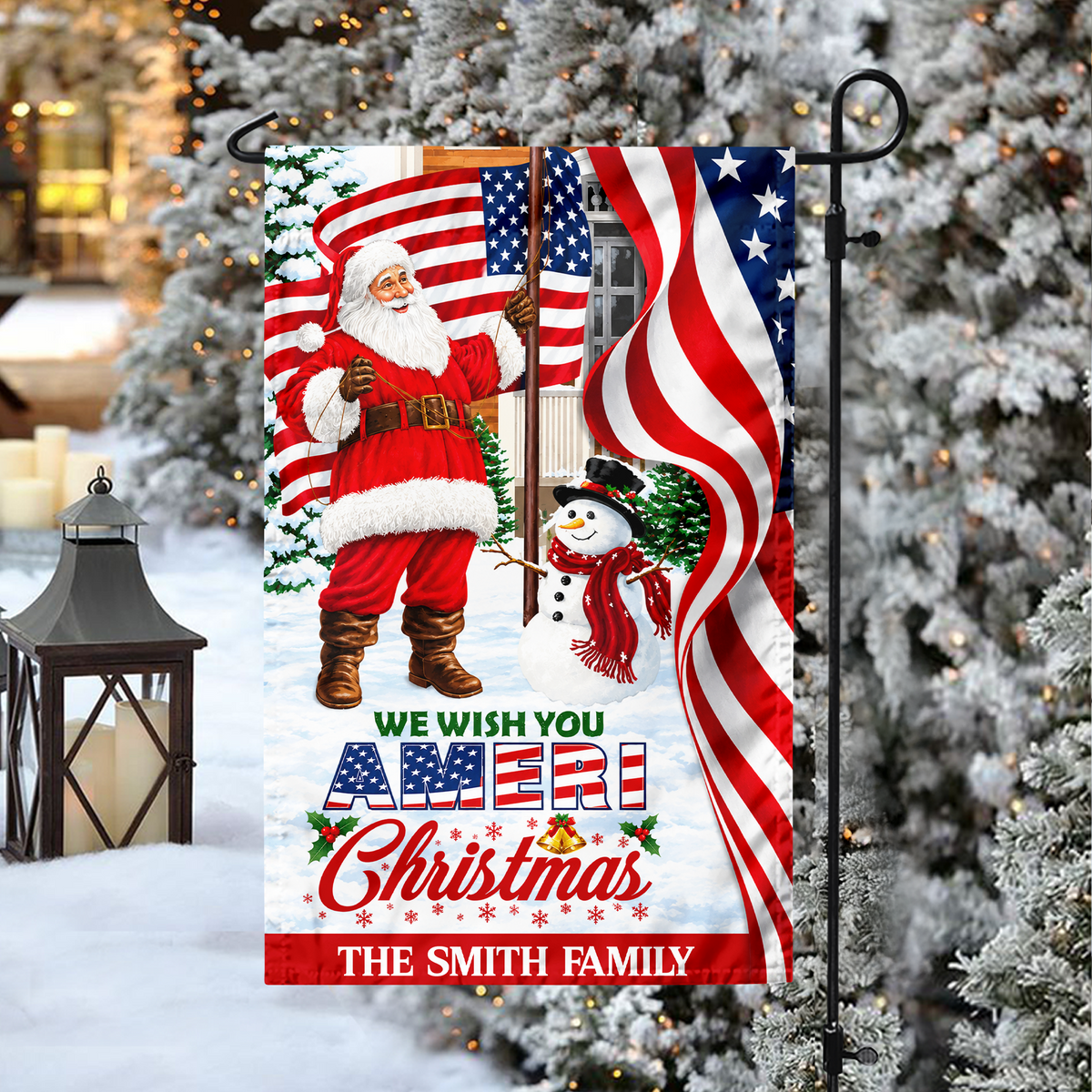 Custom Family Name We Wish You Ameri Christmas Garden Flag TH10 171065