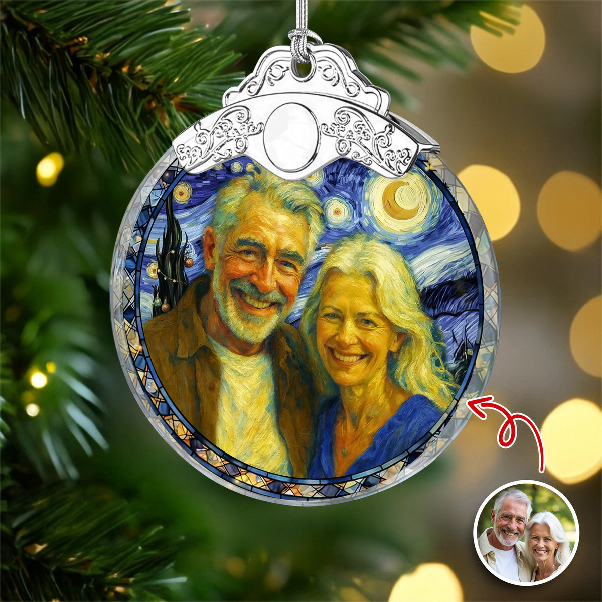 Custom Photo Personalized Anniversary Christmas Metal Top Glass Ornament TH10 894743