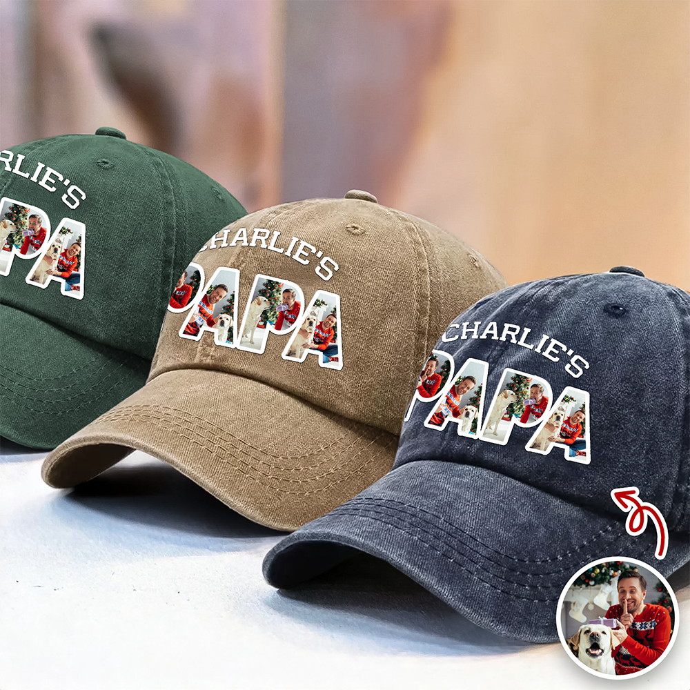 Upload Photo Dog, Cat & Dad - Dog, Cat's Dad Washed Denim Baseball Cap HA75 892948