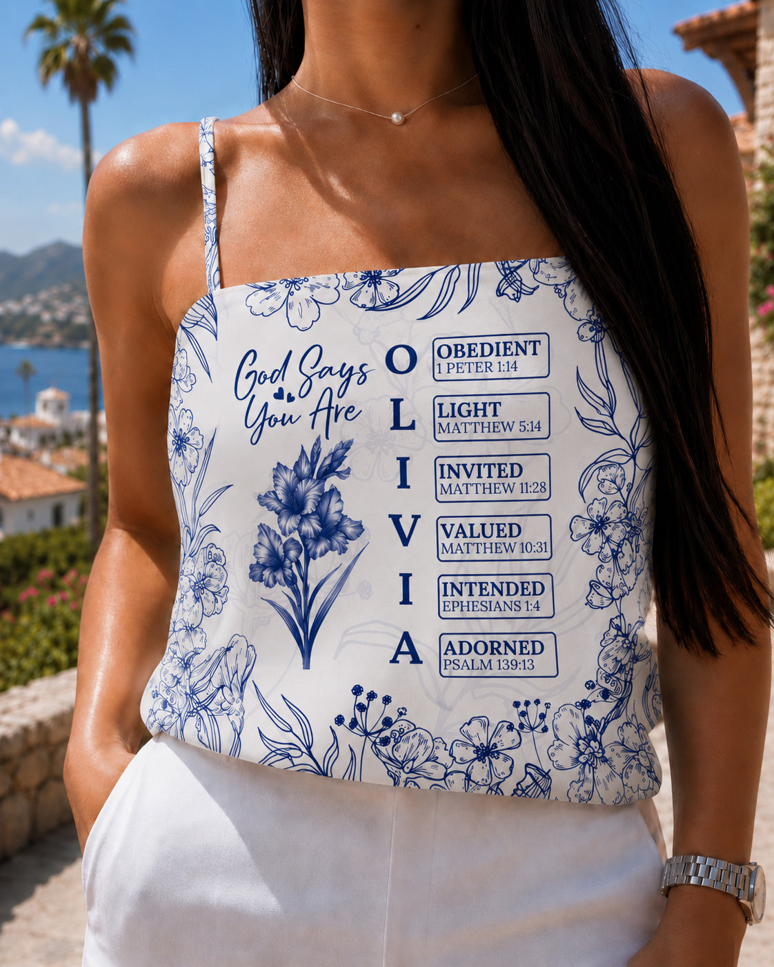 Personalized Name God Says I Am Initial Bible Toile De Jouy Tie Back Bandana Crop Top HO82 903538