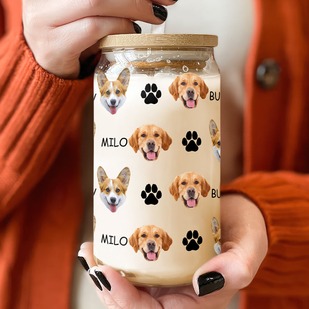 Custom Photo With Name Favorite Funny Heart Glass Can With Lid For Couple, Pet Lovers LM32 897833