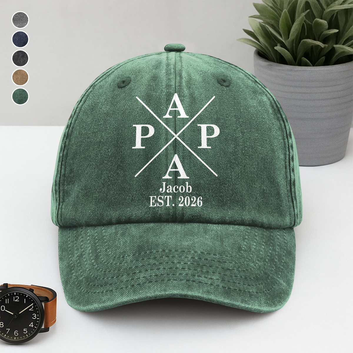 Personalized Papa's Cap With Children's Names And Birth Years Washed Denim Baseball Cap Father's Day Gift HA75 921270