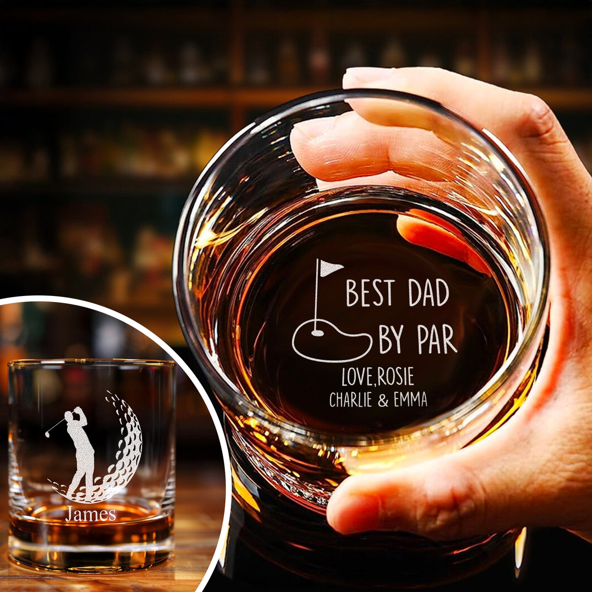 Personalized Father's Day Gift Golf, Best Dad By Par Engraved Whiskey Glass HO82 900906