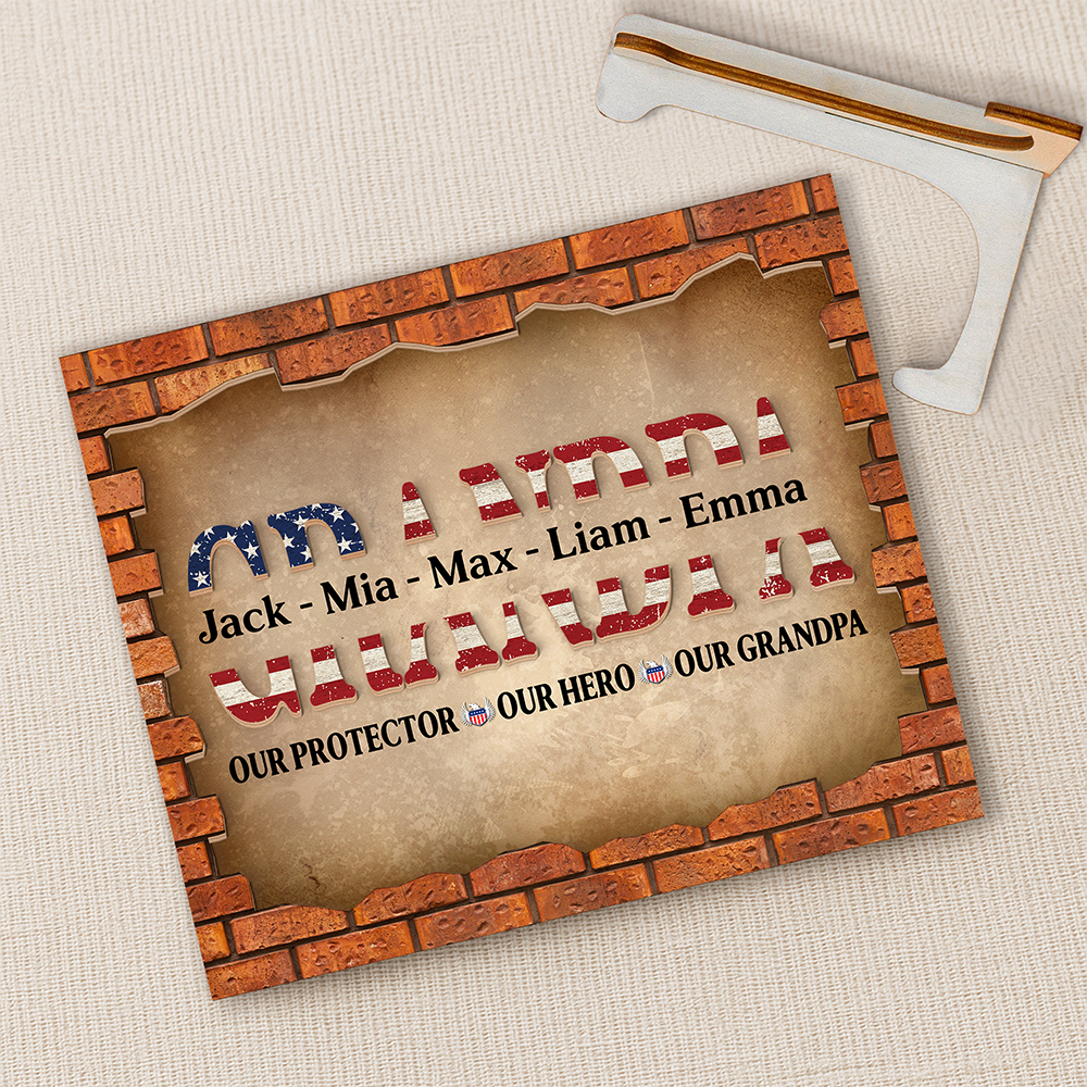 Personalized Gift For Dad American Flag and Red Brick 2-Layered Wooden Plaque With Stand LM32 893631