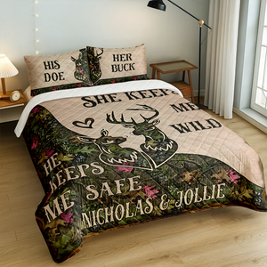 She Keeps Me Wild Personalized Hunter Couple Quilt Bedding Set Gift For Couple, Husband, Wife CH07 895478