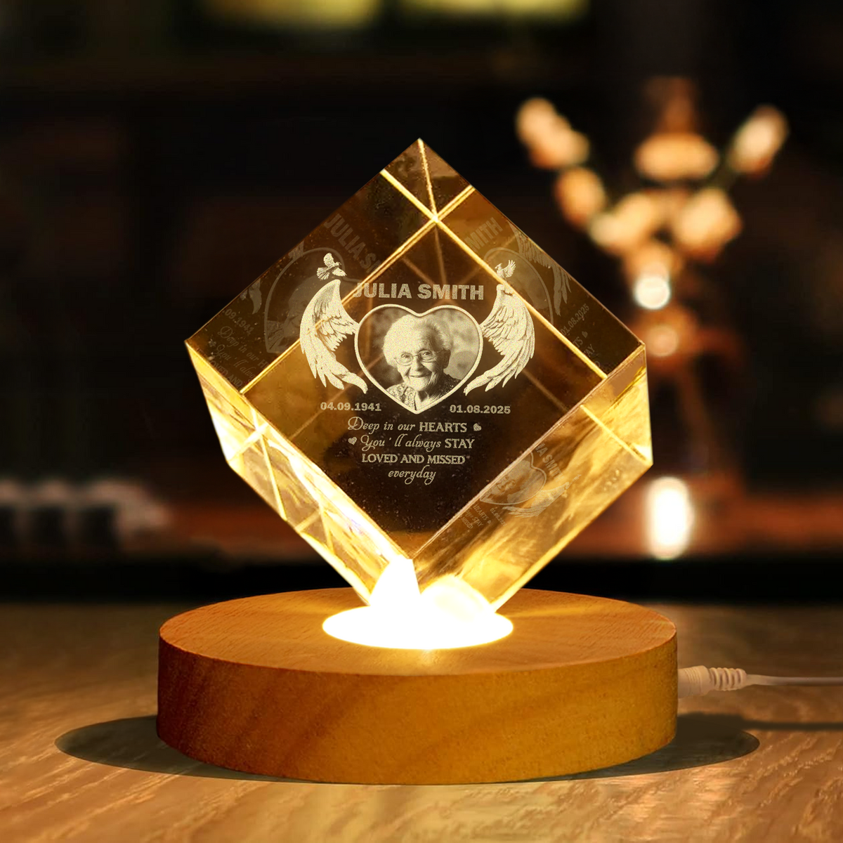 Personalized Deep In Your Hearts Engraved Crystal Photo With Light Memorial Gift LM32 897891