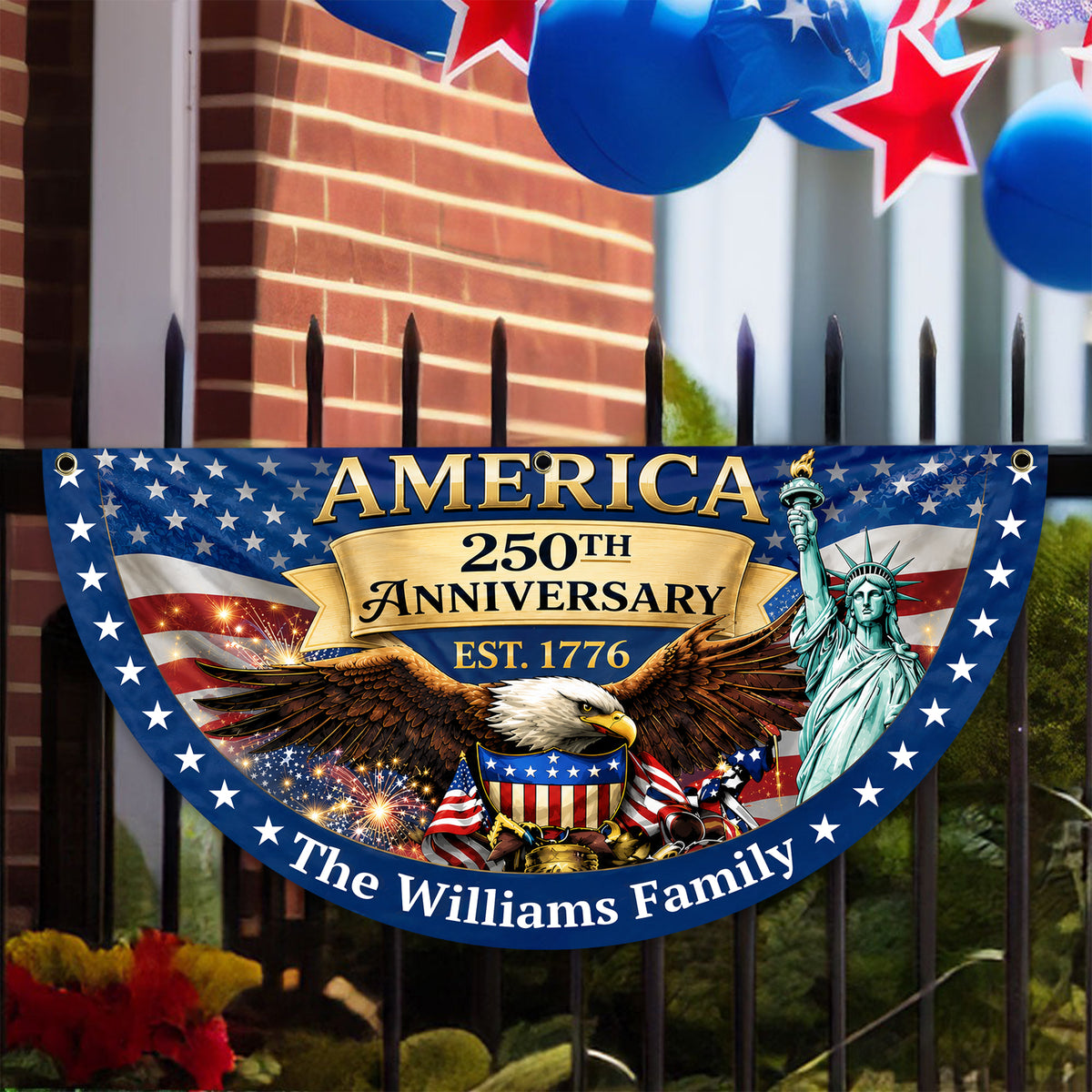 Custom Family Name USA 250th Anniversary Eagle Non-Pleated Fan Flag LM32 669171