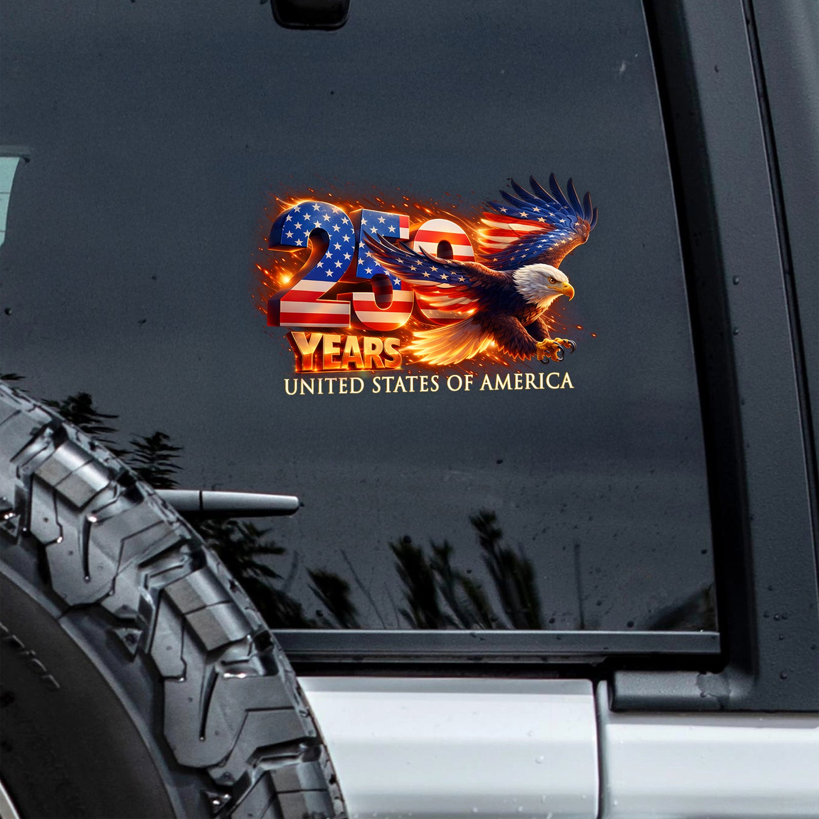 250 Years of America Patriotic Strong Bald Eagle - Fire Design Car Window Decal Sticker LM32 897909