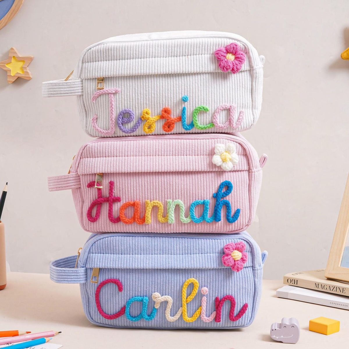 Custom Yarn Name Corduroy Pencil Case, Back to School Gift, Gift for Kids LM32 669273