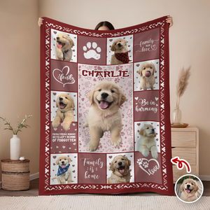 Custom Puppy Photo & Name Full Color With Pawprints - Personalized Blanket LM32 897193