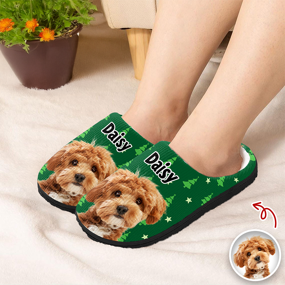 Custom Cute Dog Photo American Flag Christmas Pattern Slippers For Dog Lovers LM32 893881