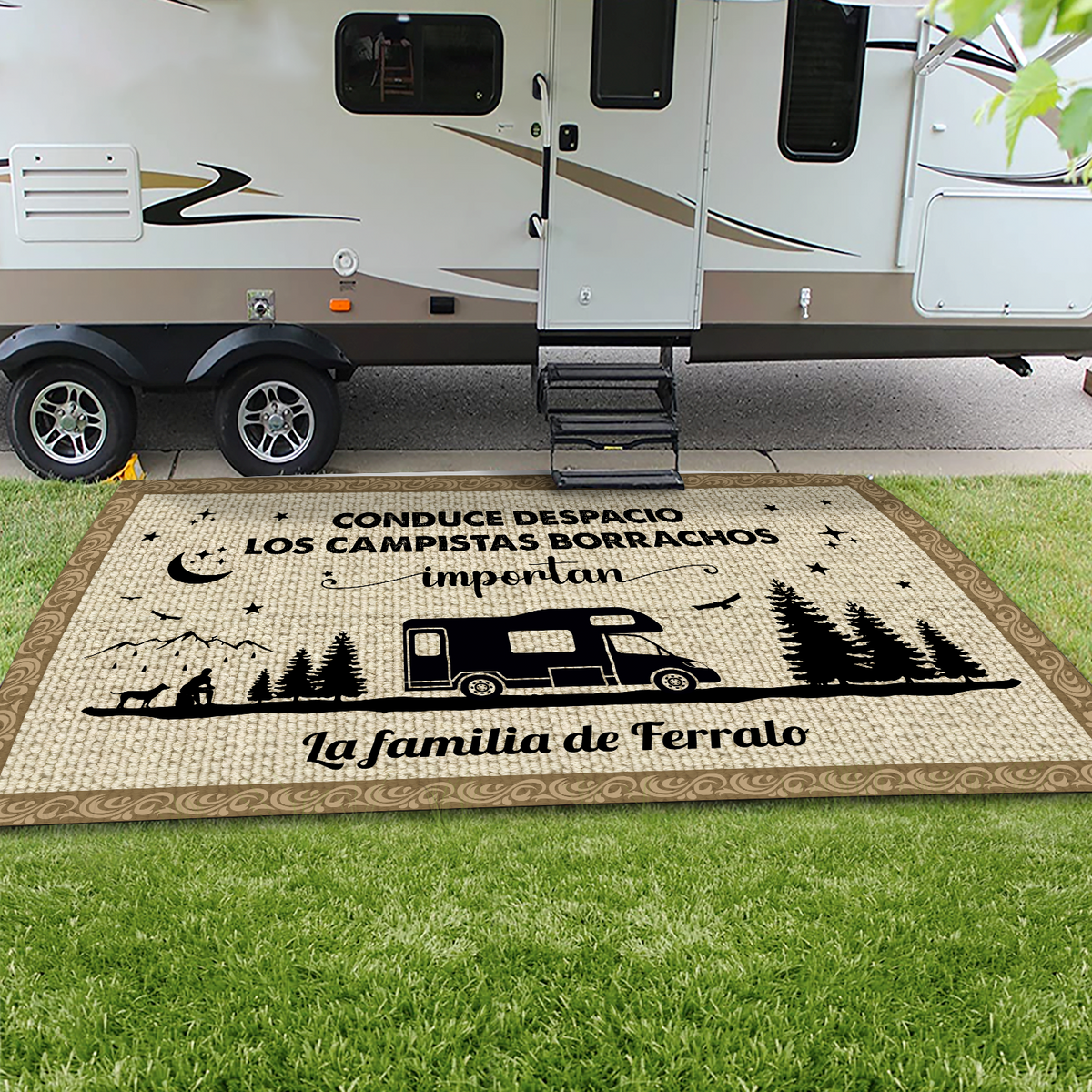 Alfombra de Patio de Camping Campistas Felices, Tapete para Terraza LM32 895055