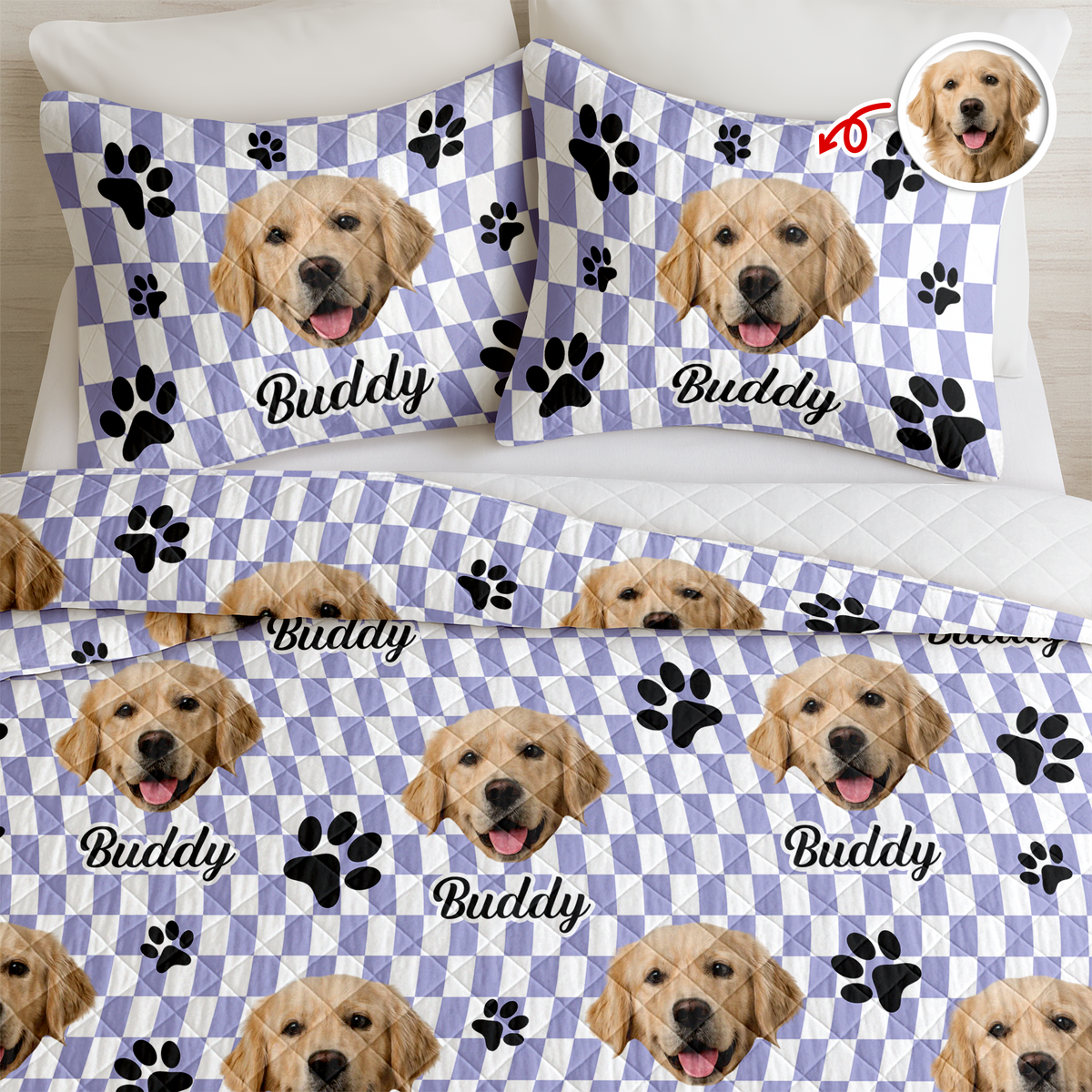 Custom Face Dog Cat Checkerboard Pattern Quilt Bedding Set HA75 898246