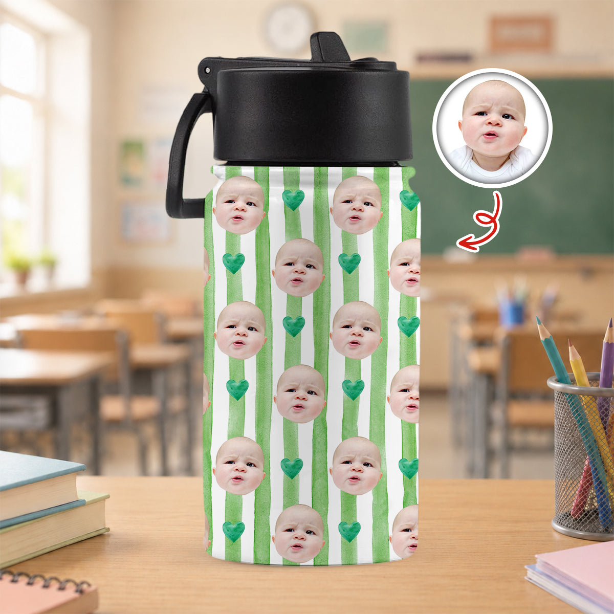 Custom Photo Baby Face Personalized Kid Water Bottle Back To School Gift HA75 921720
