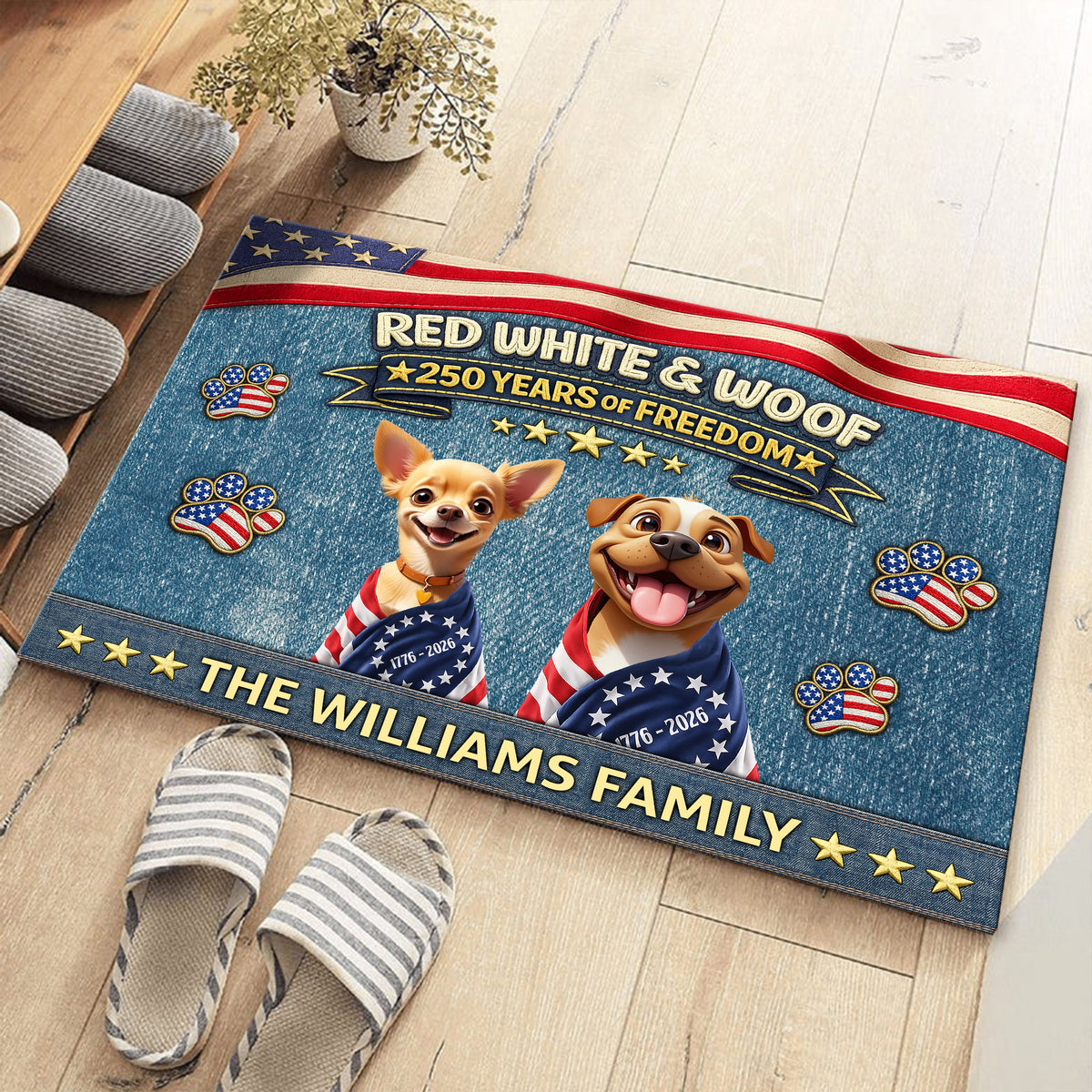 Custom 3D America Dog Red White Woof Doormat – Patriotic 250 Years of Freedom LM32 899221