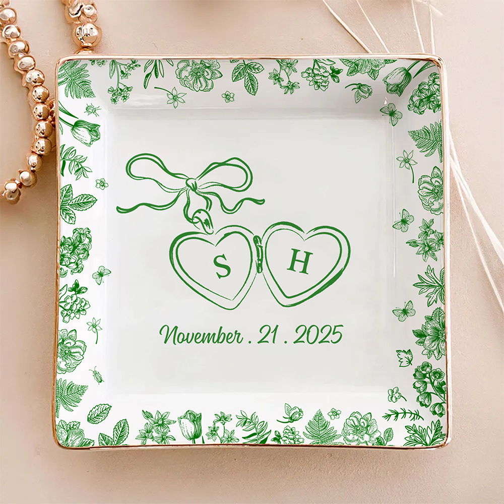 Personalized Toile De Jouy Style Jewelry Dish Wedding Gift for Couple HA75 898406
