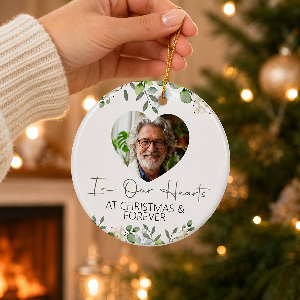 Personalized Memorial Photo Christmas In Our Hearts at Christmas & Forever Ceramic Ornament HO82 903502