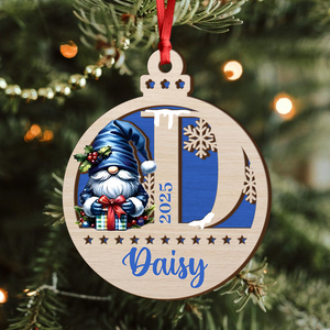 Personalized Letter Name Gnomes Christmas 2 Layer Wooden Ornament HA75 898300