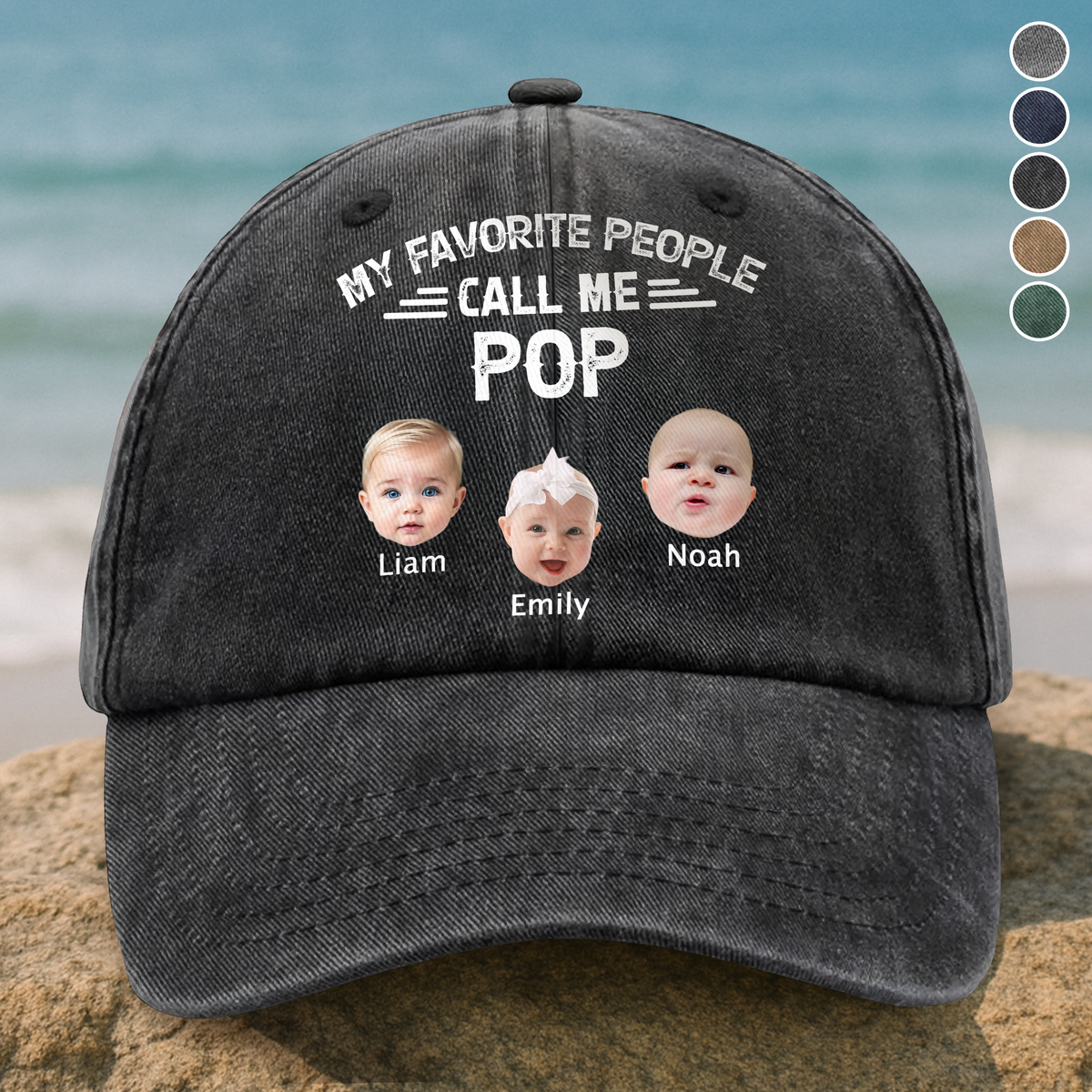 Custom Photo My Favorite People Call Me Daddy Vintage Washed Denim Baseball Cap HO82 900456