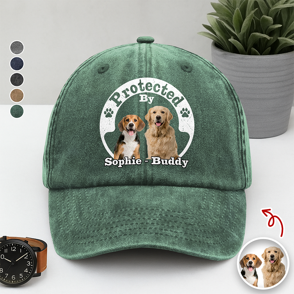 Protected By Human Dog Photo Ver 2 - Personalized Washed Denim Baseball Cap LM32 893953