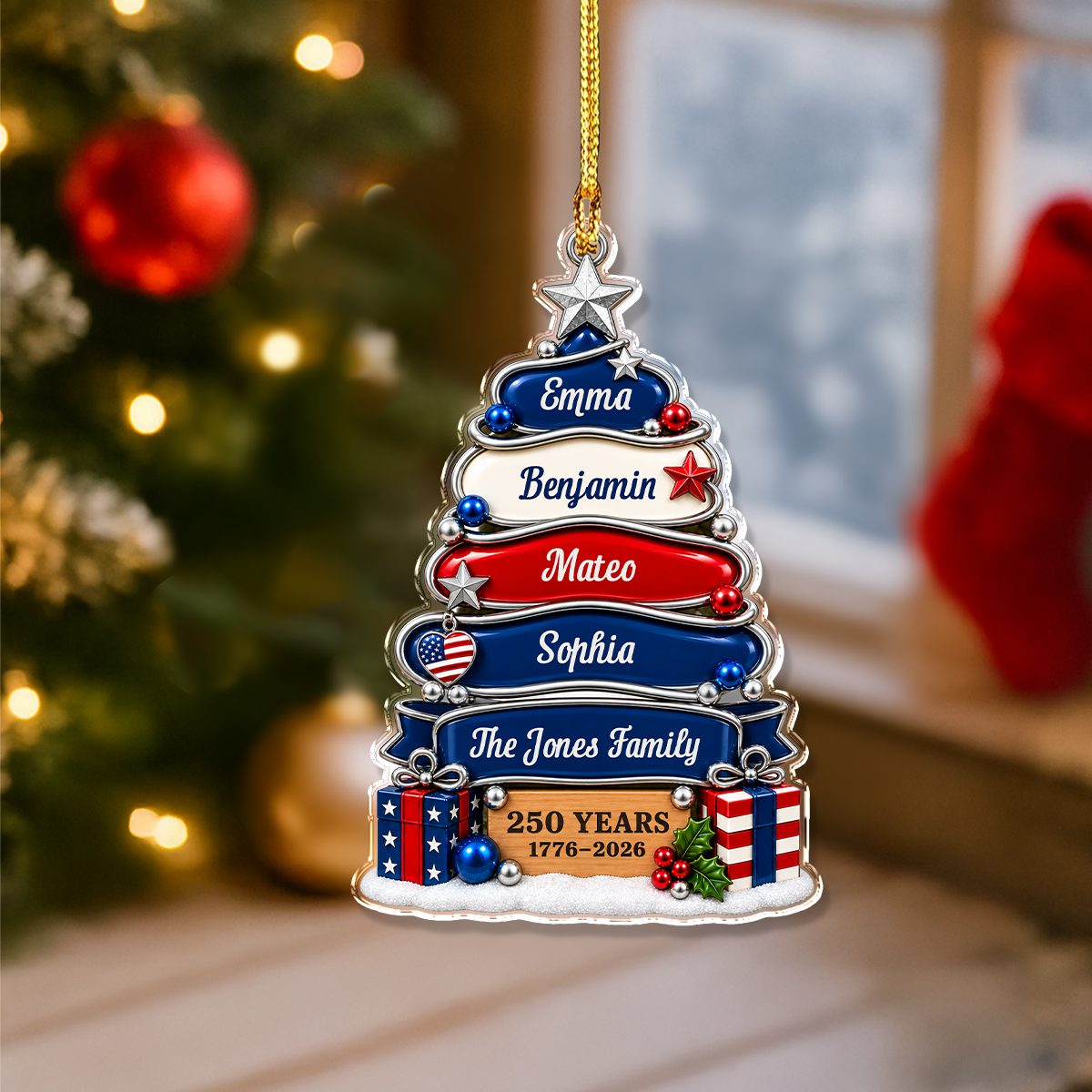 Custom Family Name Christmas Tree Ornament US 250 Years 1776-2026 Patriotic Acrylic Ornament TH10 170789