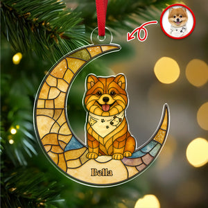 Custom Dog Photo Glass Effect Dog On The Moon Acrylic Ornament LM32 895417