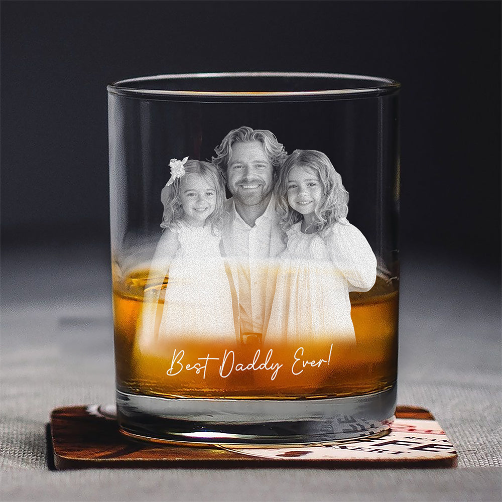 Personalized Dad and Kid Photo Engraved Whiskey Glass CH07 911372