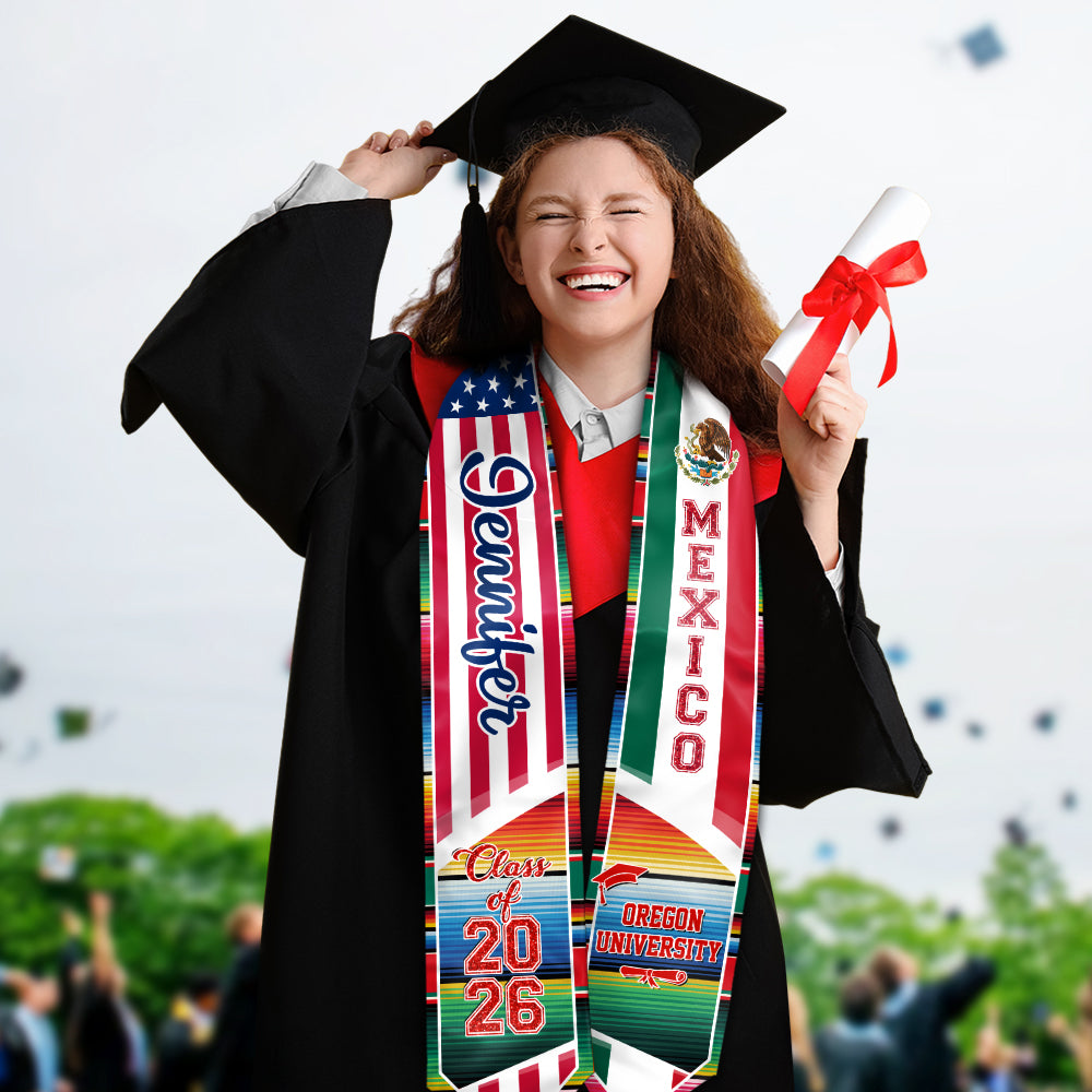 Custom Name America And Mexico Flag Graduation Stoles TH10 898535