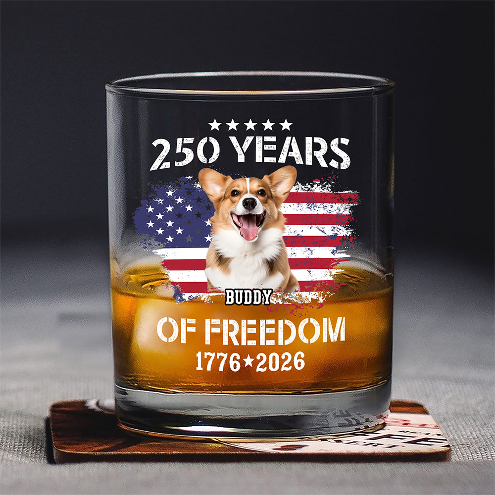 Custom Dog Photo Celebrate 250 Years of America Whiskey Glass CH07 899676