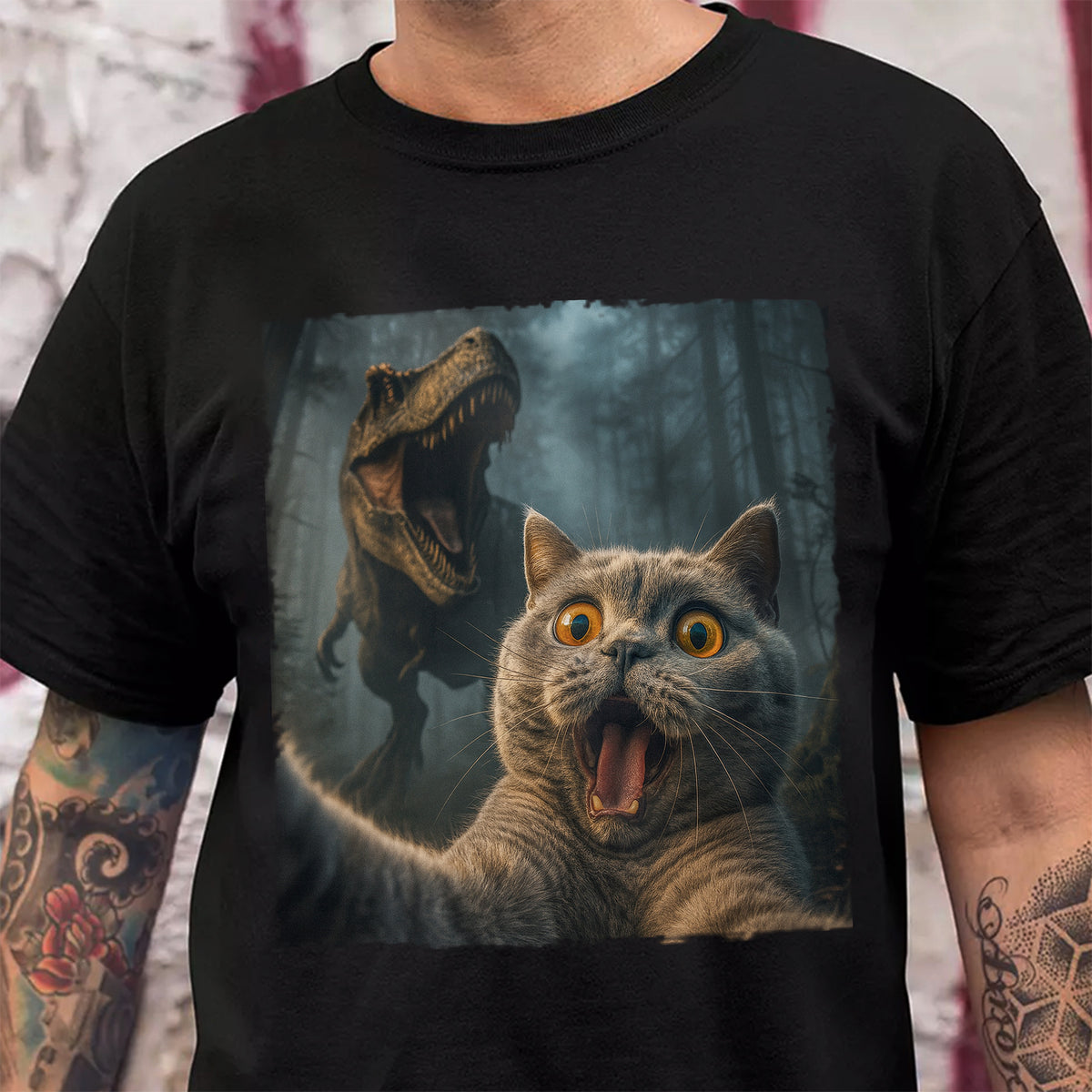 Custom Cat Photo Living That Dino Danger Life Classical Style Dark Shirt For Cat Lovers HO82 894844