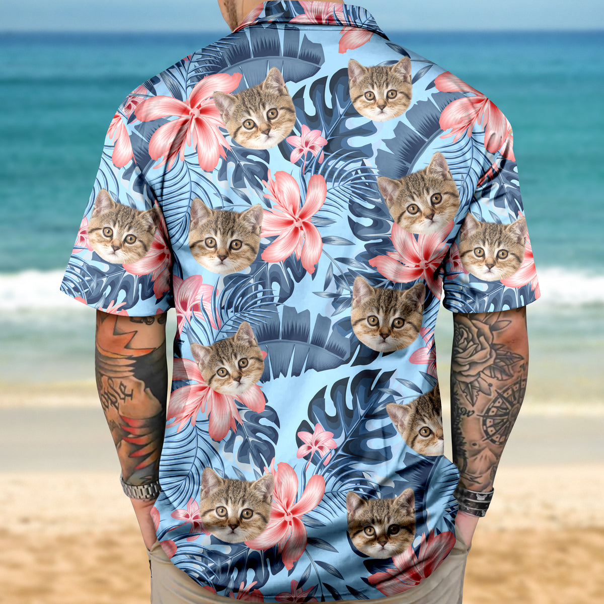 Custom Photo Funny Face Cat Tropical Floral Hawaii Shirt HA75 892262