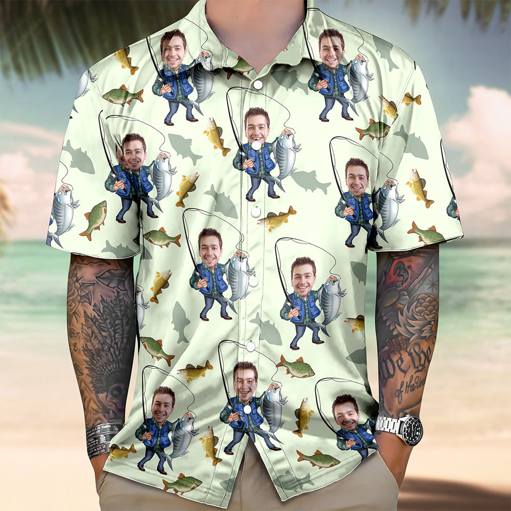 Custom Human Face Bass Fishing Hawaii Shirt For Fisherman LM32 893335