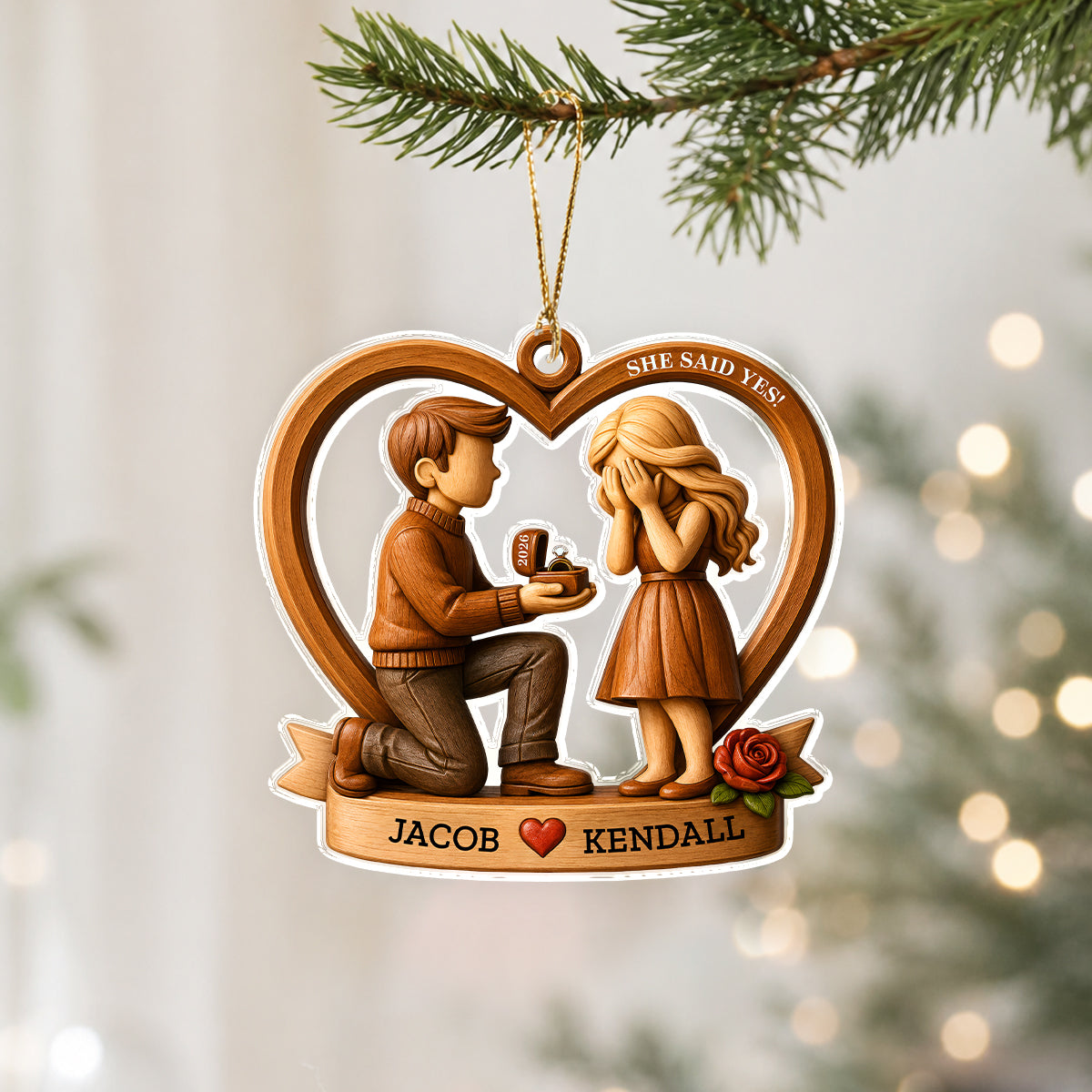 Custom Name Couple Marriage She Said Yes Acrylic Ornament, Personalized Wedding Keepsake, Engagement Gift LM32 669797