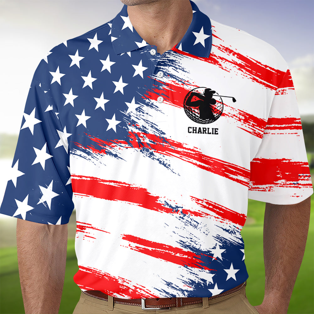 Personalized Golf Ball America Flag Patriotic Polo Shirt Gift For Golfer, Golf Lovers HA75 898708