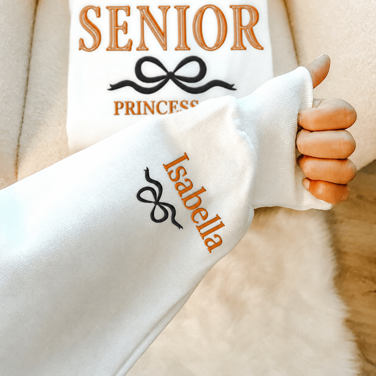 Custom Senior With Coquette Bow Sleeve Embroidered Sweatshirt LM32 893099